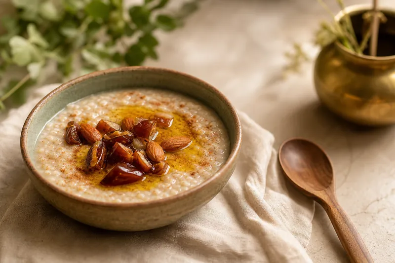 Тёплая каша с финиками, миндалём и гхи
