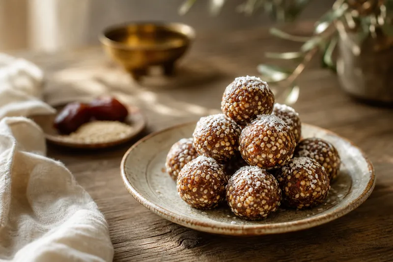 Финиковые конфеты с кунжутом и кокосом